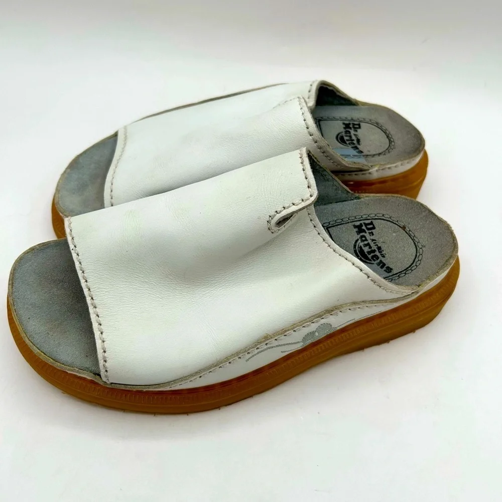 Dr Martens Vintage Y2k Sandals White Leather Chunky Sole Slides Flower England - Picture 12 of 16